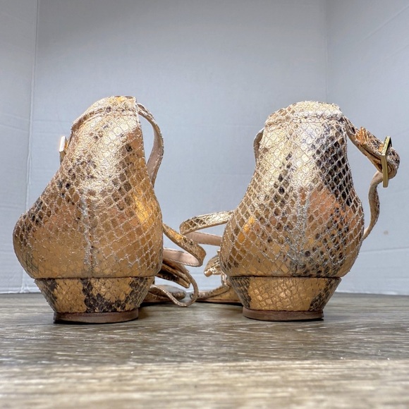 Loeffler Randall Shoes sz:9B Gold Sandals Vero Cuoio Leather Snake Skin print - Picture 5 of 11
